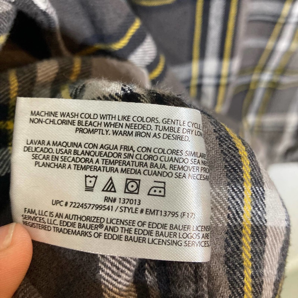 Eddie Bauer Mens XXL Gray Yellow Plaid Flannel Double Breasted Button Down Shirt - Picture 6 of 6
